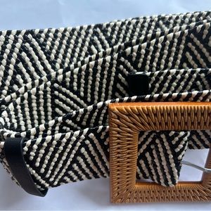 Wide Waist Woven Buckle Belt